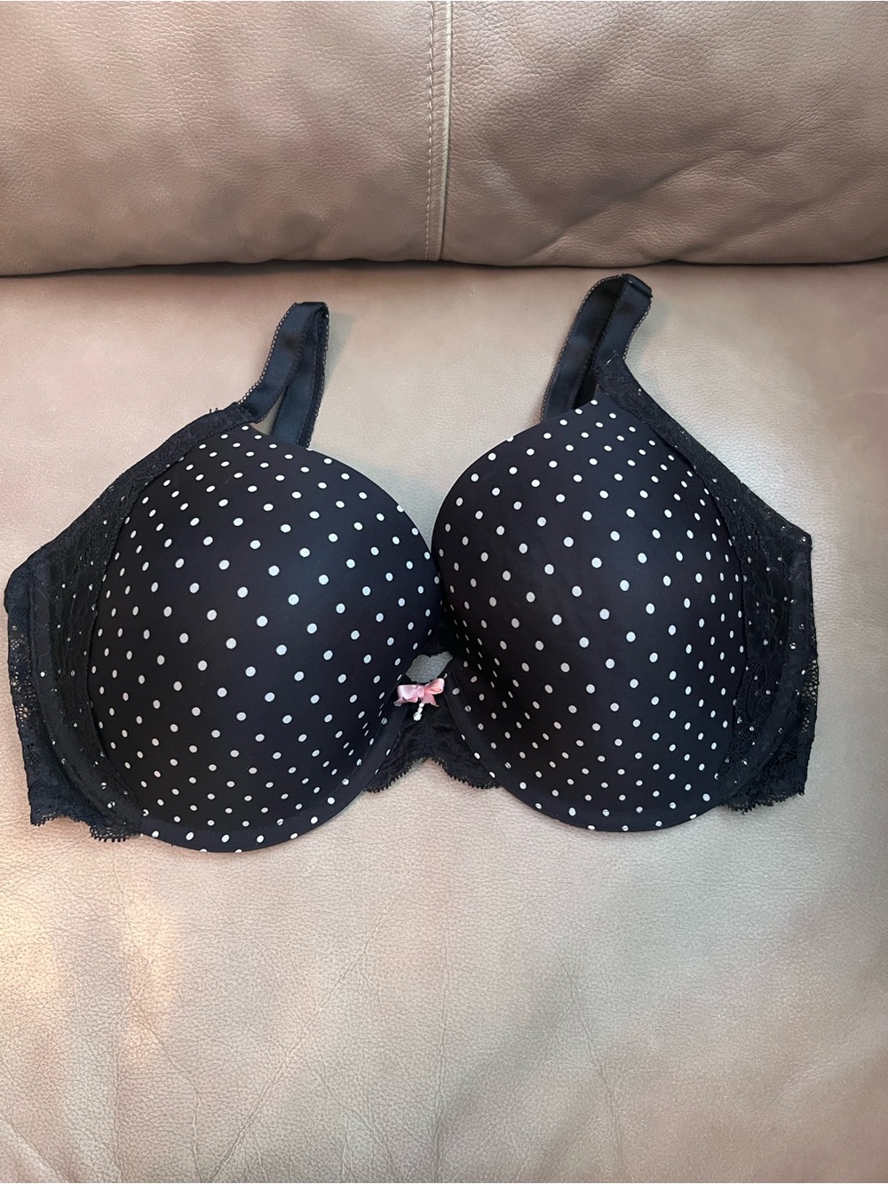 Black Polka Dot Bling VS Dream Angels Perfect Coverage 38 DD Bra
